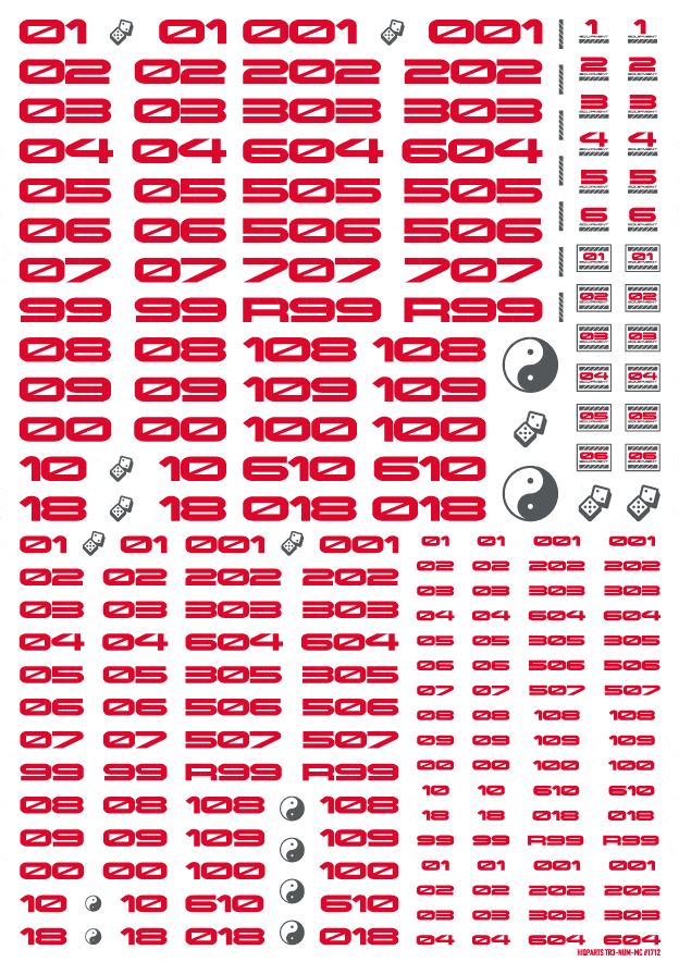 TR Decal 3 Number Red(1pc)