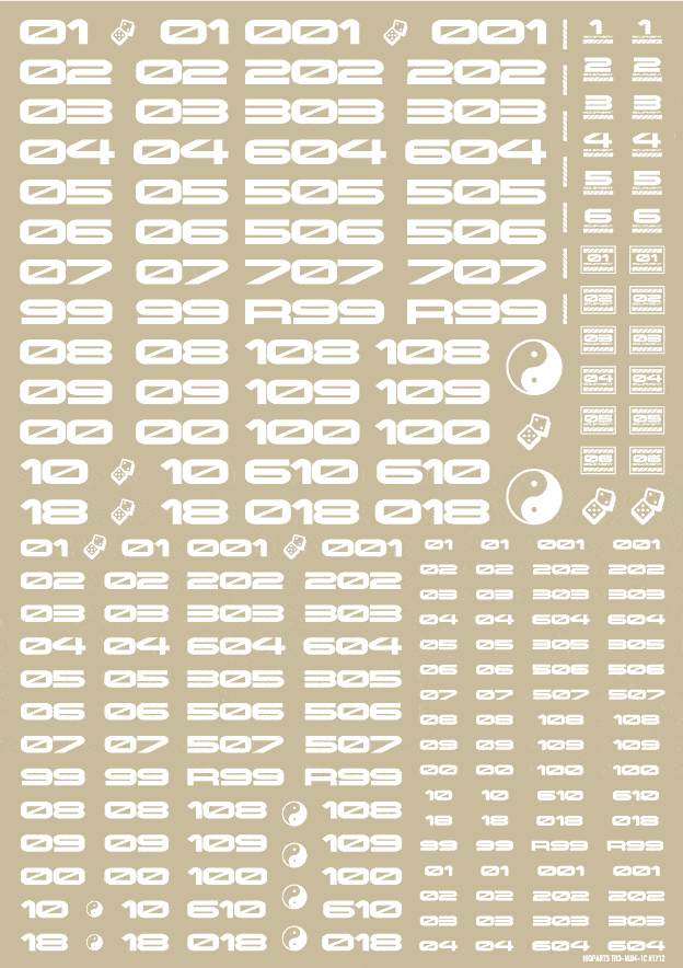 TR Decal 3 Number White(1pc)