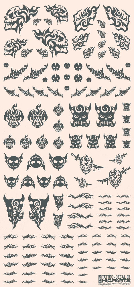 Tattoo Decal 02 "Skull" Tattoo Gray(1pc)