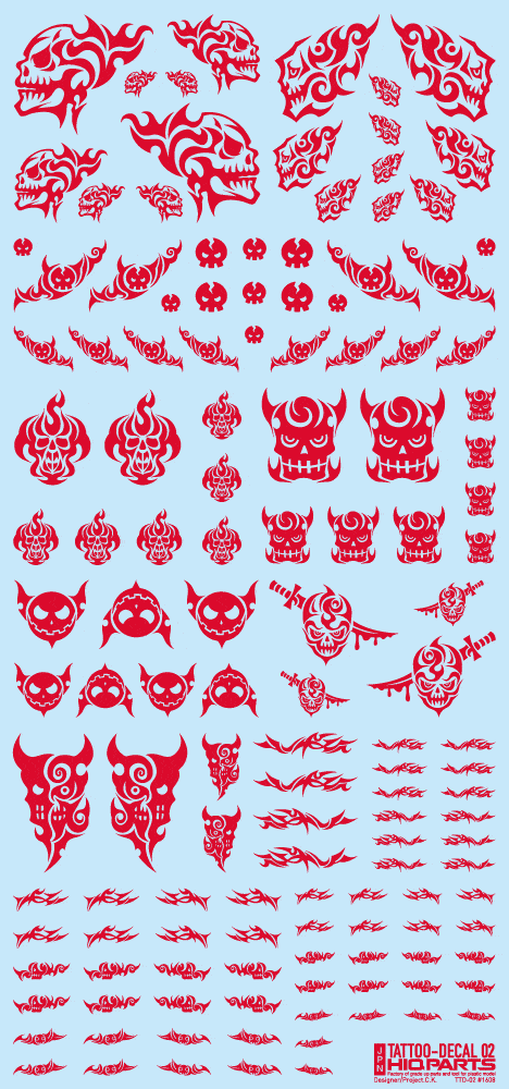 Tattoo Decal 02 "Skull" Red(1pc)