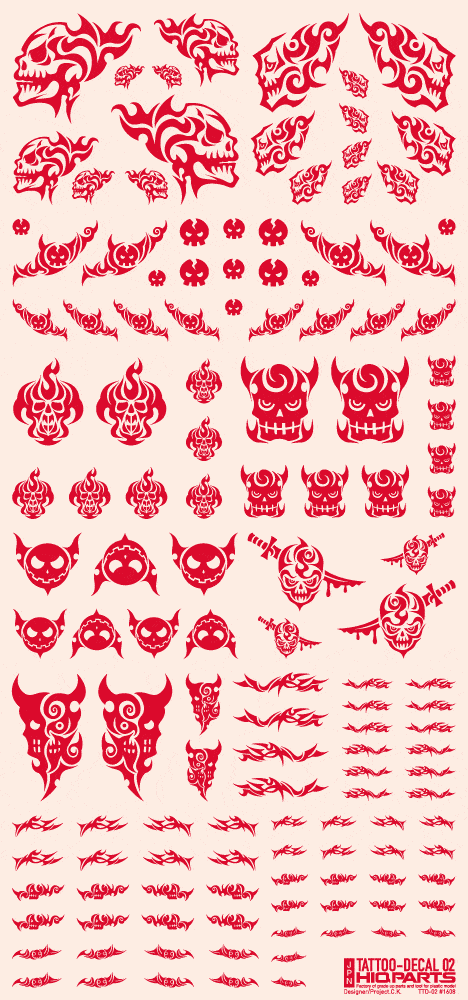 Tattoo Decal 02 "Skull" Red(1pc)