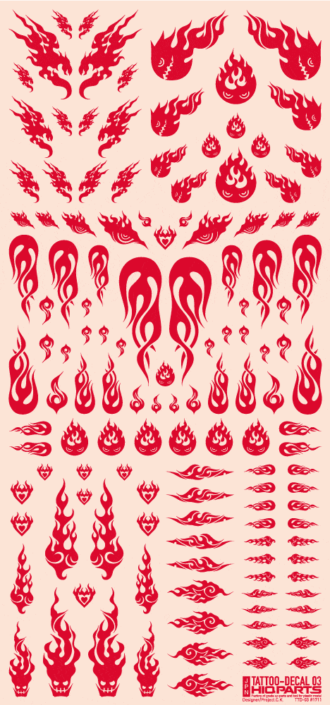 Tattoo Decal 03 "Fire" Red(1pc)