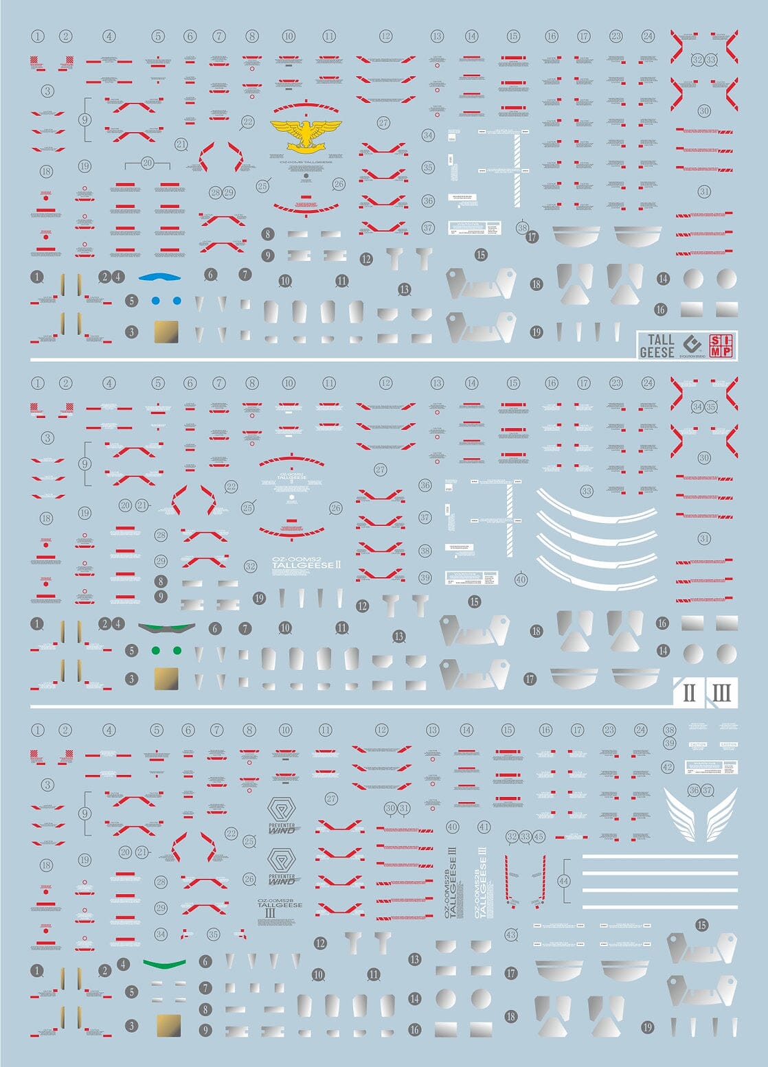 C21 RG Tallgeese I, II, & III Water Decal Sheet