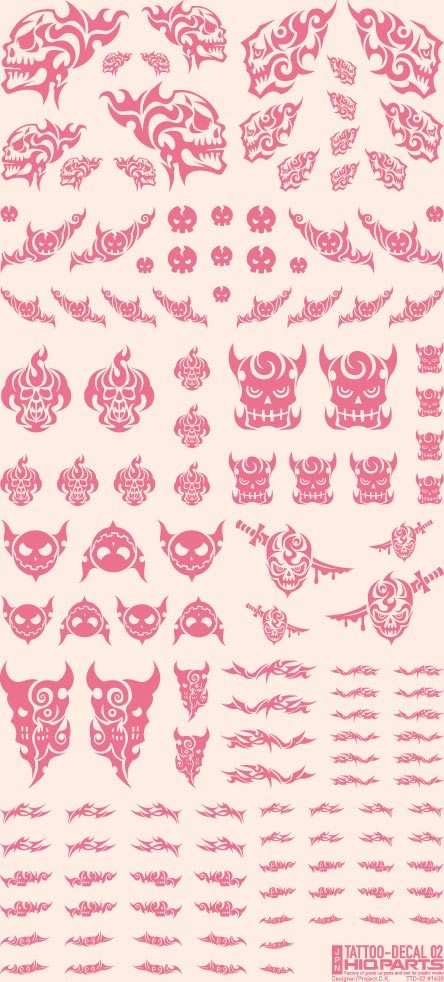Tattoo Decal 02 "Skull" Tattoo Pink(1pc)