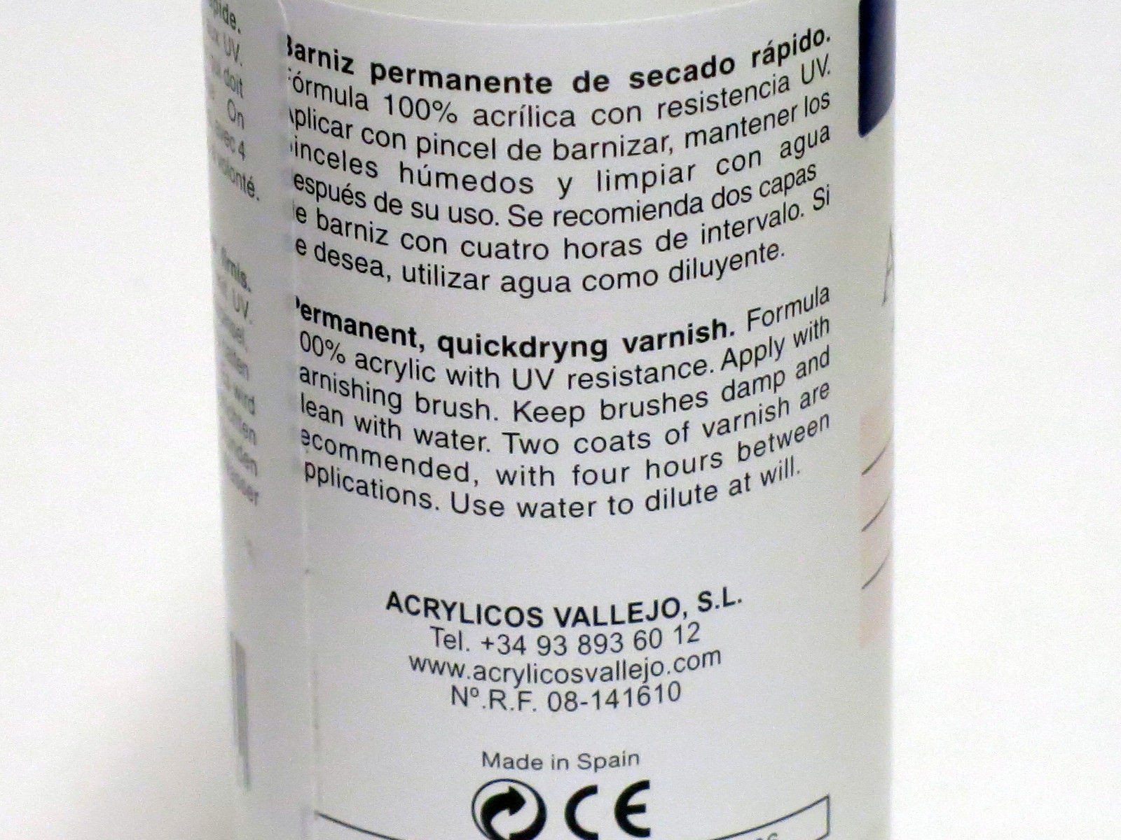 Vallejo GLOSS Acrylic Varnish 2oz / 60ml 26.517 26517 UV Restistant Clear Coat