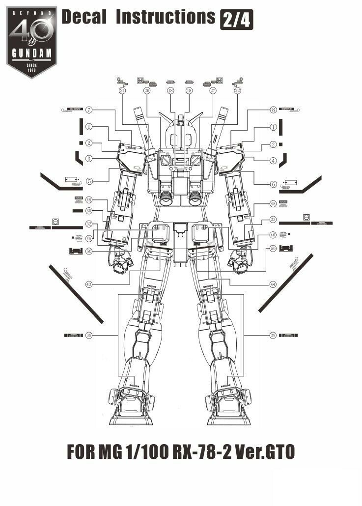 Decal MG RX-78-2 GTO Gundam model 40th Anniversary E29