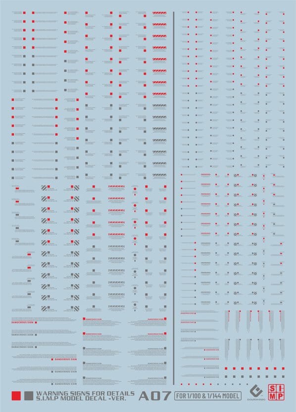 A07 General Caution Sign Gray & Red Decal Sheet